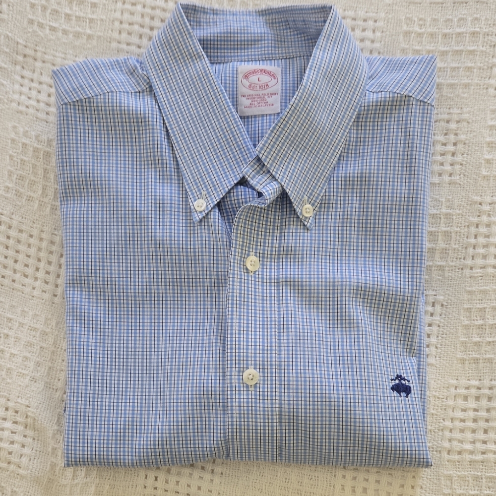 Brooks Brothers Light Blue & White Mini Check Button-Down Shirt